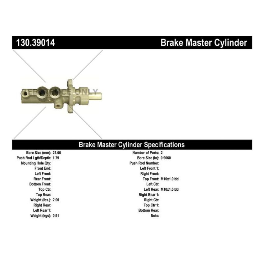 CENTRIC PARTS 130.39014 Centric Premium Brake Master Cylinder