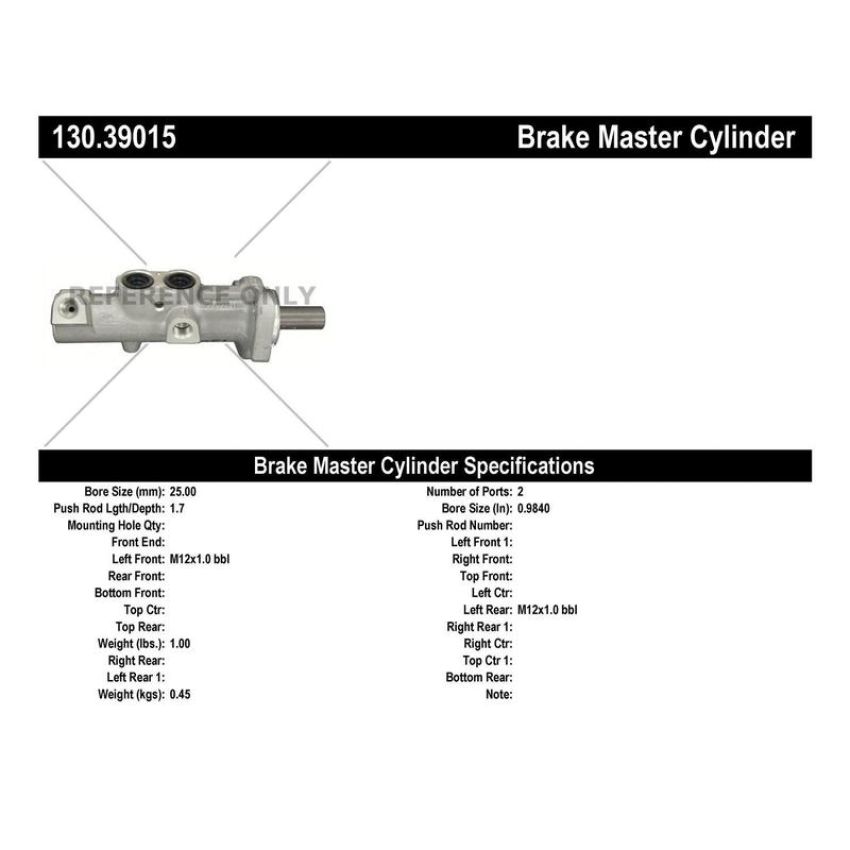 CENTRIC PARTS 130.39015 Centric Premium Brake Master Cylinder