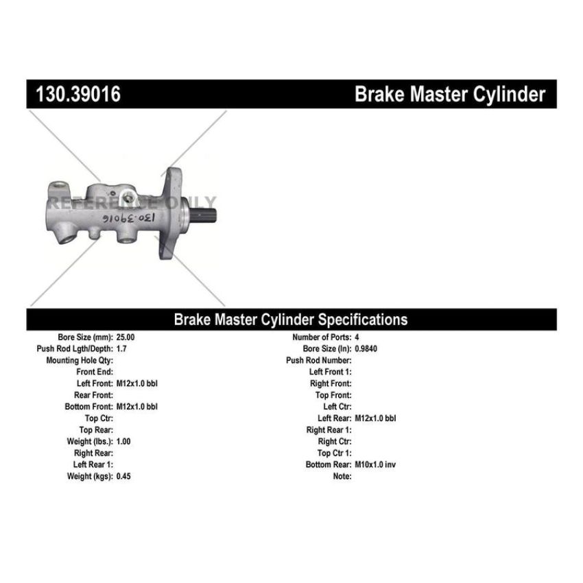 CENTRIC PARTS 130.39016 Centric Premium Brake Master Cylinder