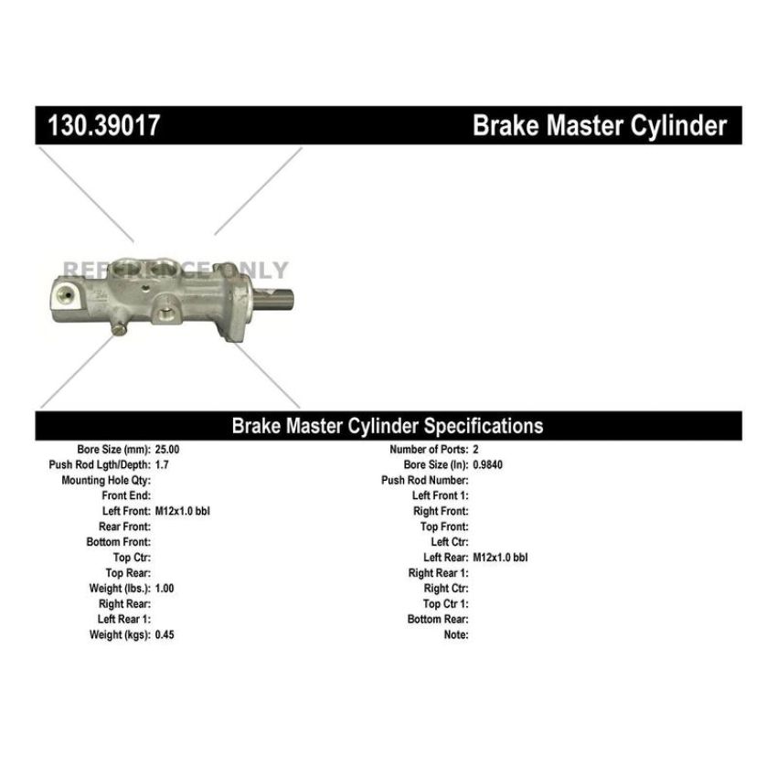 CENTRIC PARTS 130.39017 Centric Premium Brake Master Cylinder