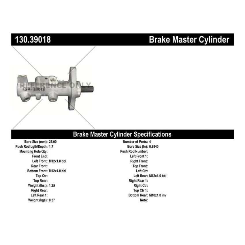 CENTRIC PARTS 130.39018 Centric Premium Brake Master Cylinder