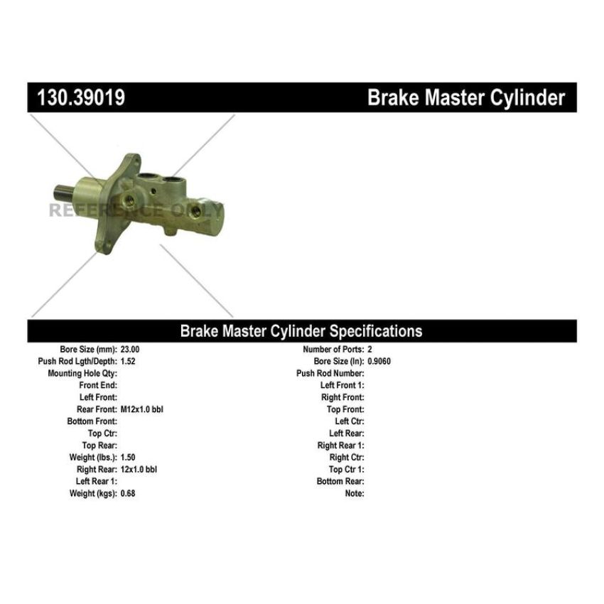 CENTRIC PARTS 130.39019 Centric Premium Brake Master Cylinder