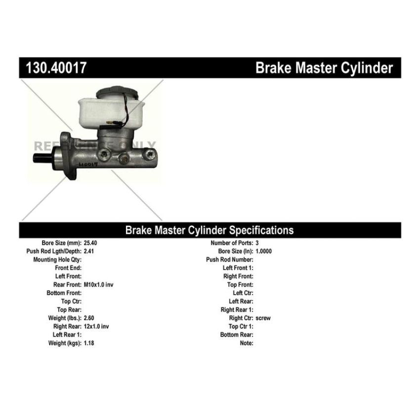 CENTRIC PARTS 130.40017 Centric Premium Brake Master Cylinder