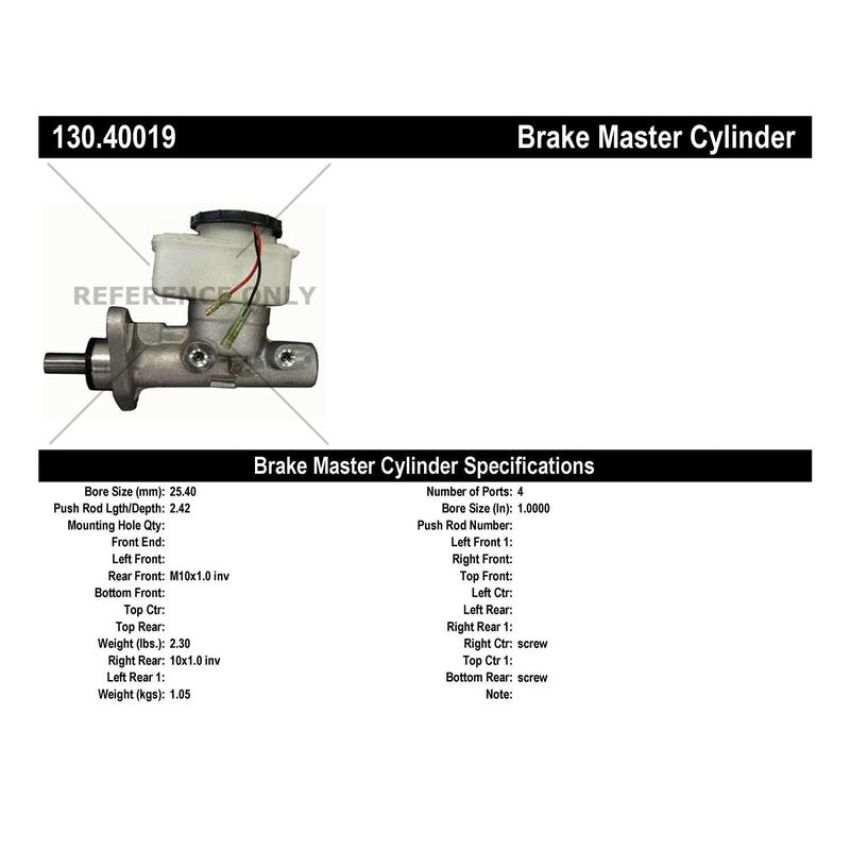 CENTRIC PARTS 130.40019 Centric Premium Brake Master Cylinder