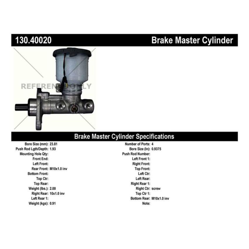 CENTRIC PARTS 130.40020 Centric Premium Brake Master Cylinder