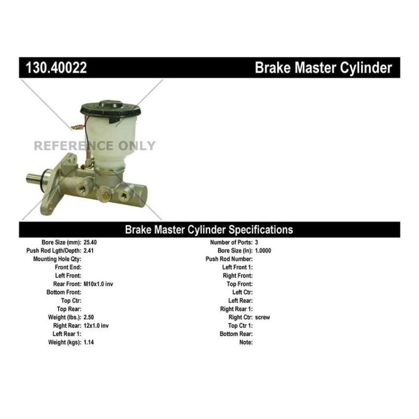 CENTRIC PARTS 130.40022 Centric Premium Brake Master Cylinder