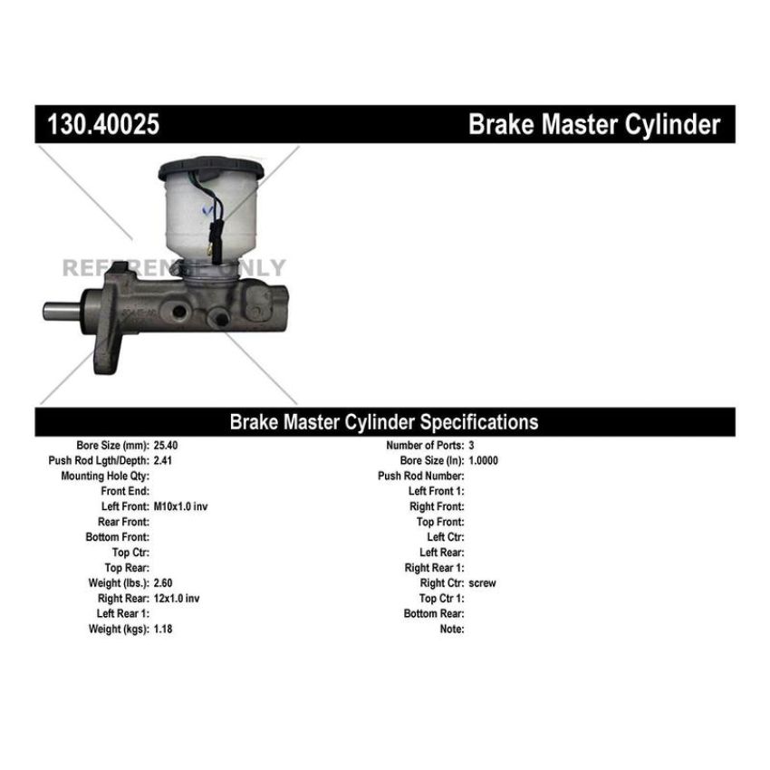 CENTRIC PARTS 130.40025 Centric Premium Brake Master Cylinder