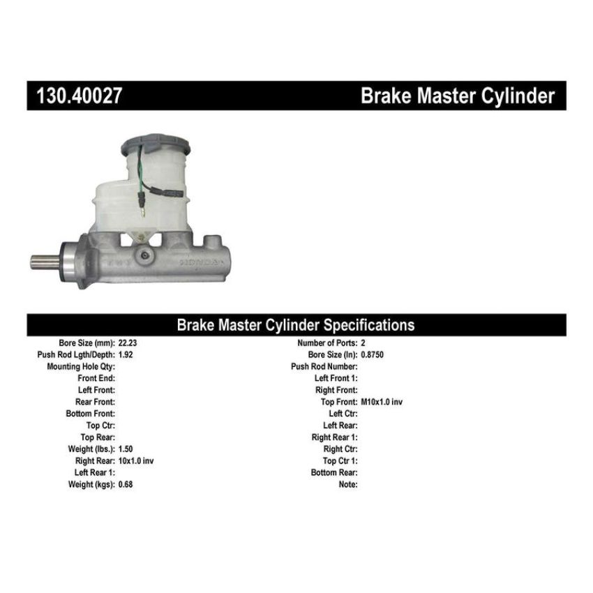 CENTRIC PARTS 130.40027 Centric Premium Brake Master Cylinder