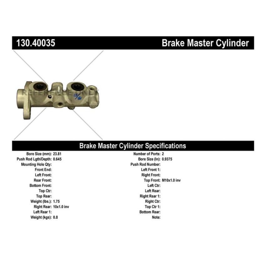 CENTRIC PARTS 130.40035 Centric Premium Brake Master Cylinder