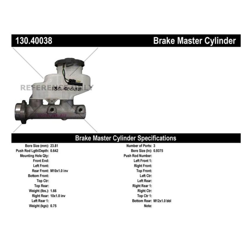 CENTRIC PARTS 130.40038 Centric Premium Brake Master Cylinder