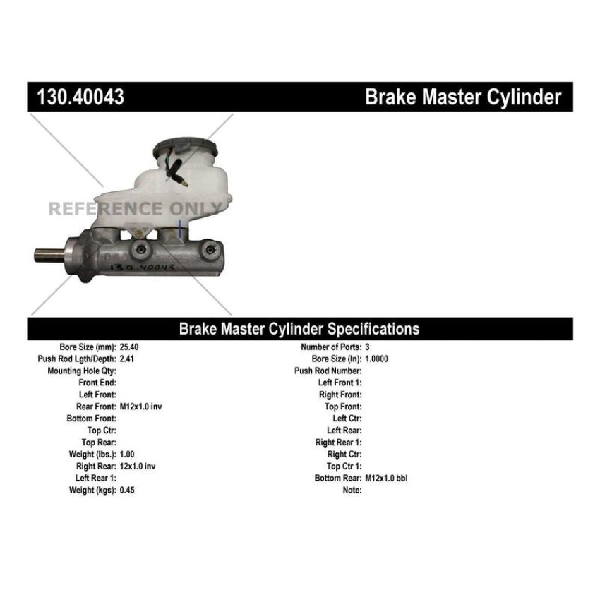 CENTRIC PARTS 130.40043 Centric Premium Brake Master Cylinder