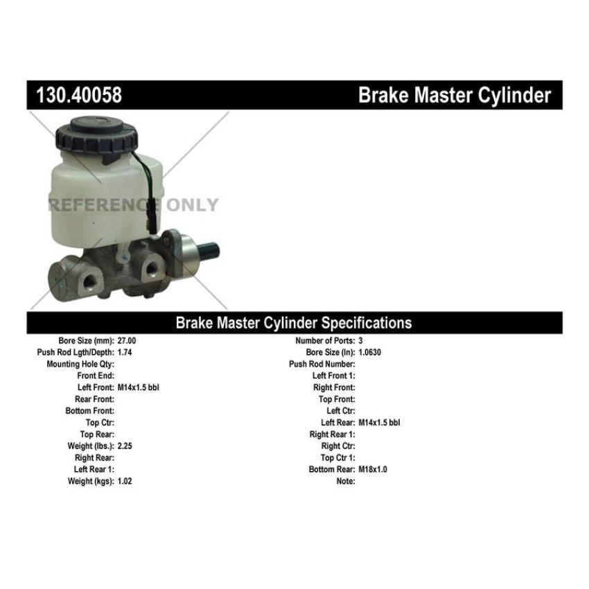 CENTRIC PARTS 130.40058 Centric Premium Brake Master Cylinder