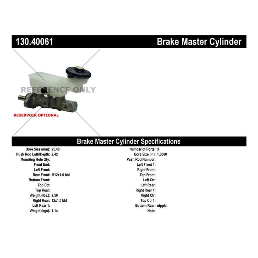 CENTRIC PARTS 130.40061 Centric Premium Brake Master Cylinder