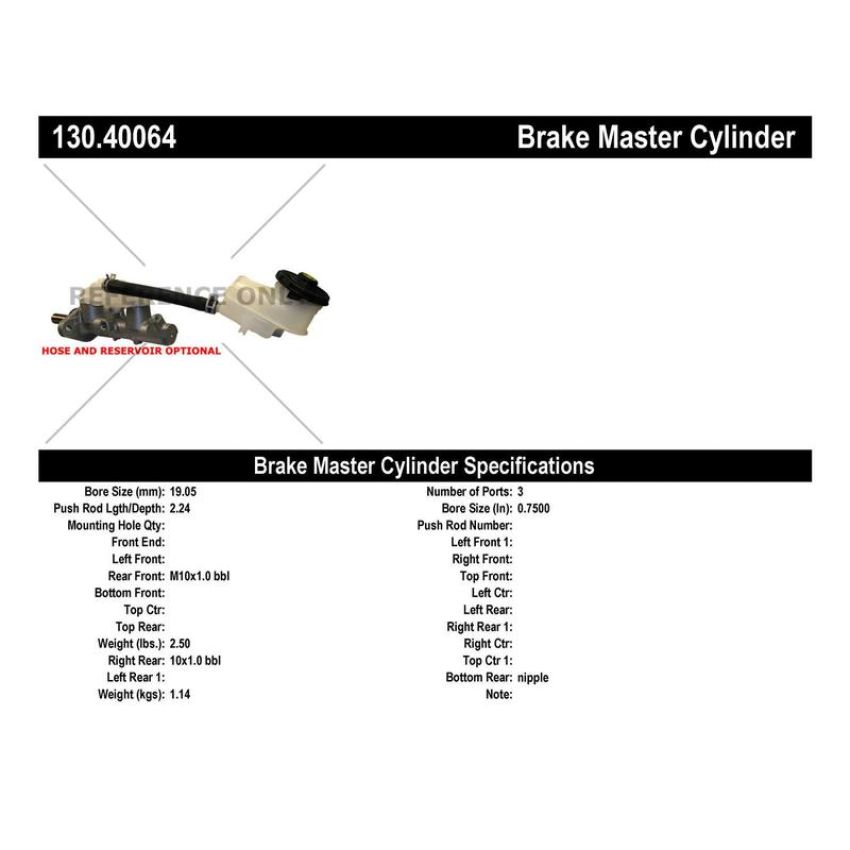 CENTRIC PARTS 130.40064 Centric Premium Brake Master Cylinder