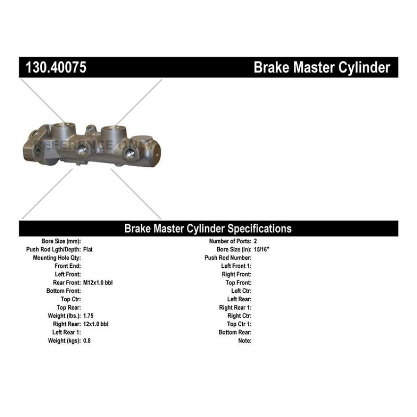 CENTRIC PARTS 130.40075 Centric Premium Brake Master Cylinder
