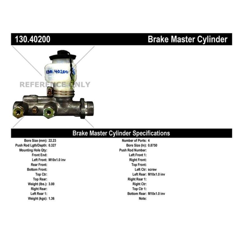 CENTRIC PARTS 130.40200 Centric Premium Brake Master Cylinder