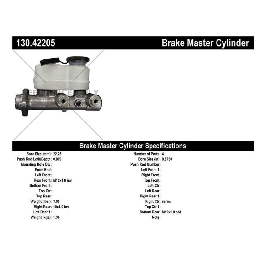 CENTRIC PARTS 130.42205 Centric Premium Brake Master Cylinder
