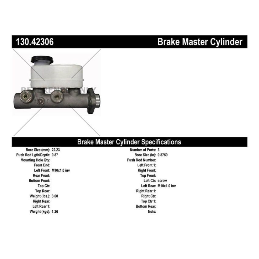CENTRIC PARTS 130.42306 Centric Premium Brake Master Cylinder