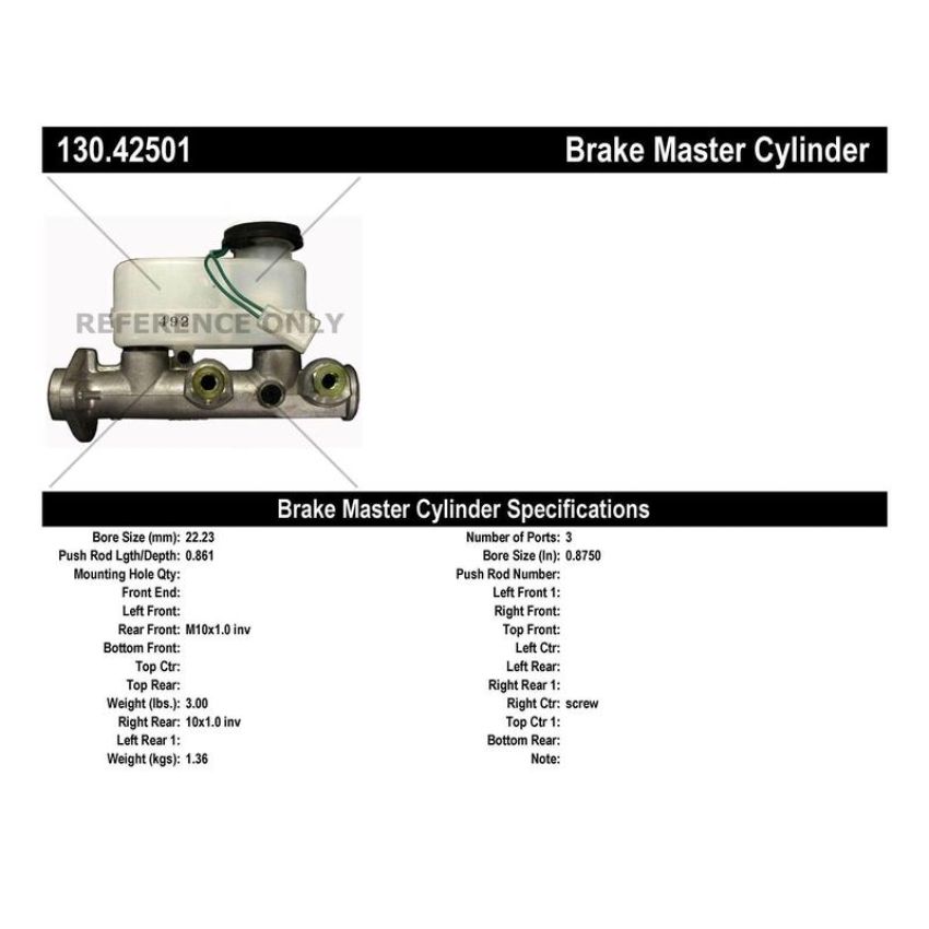 CENTRIC PARTS 130.42501 Centric Premium Brake Master Cylinder