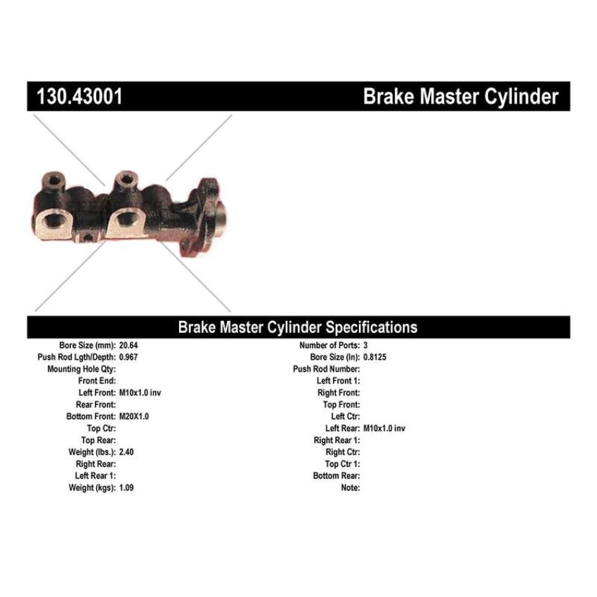 CENTRIC PARTS 130.43001 Centric Premium Brake Master Cylinder