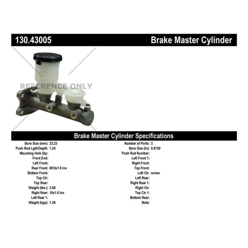 CENTRIC PARTS 130.43005 Centric Premium Brake Master Cylinder