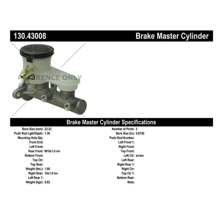 CENTRIC PARTS 130.43008 Centric Premium Brake Master Cylinder
