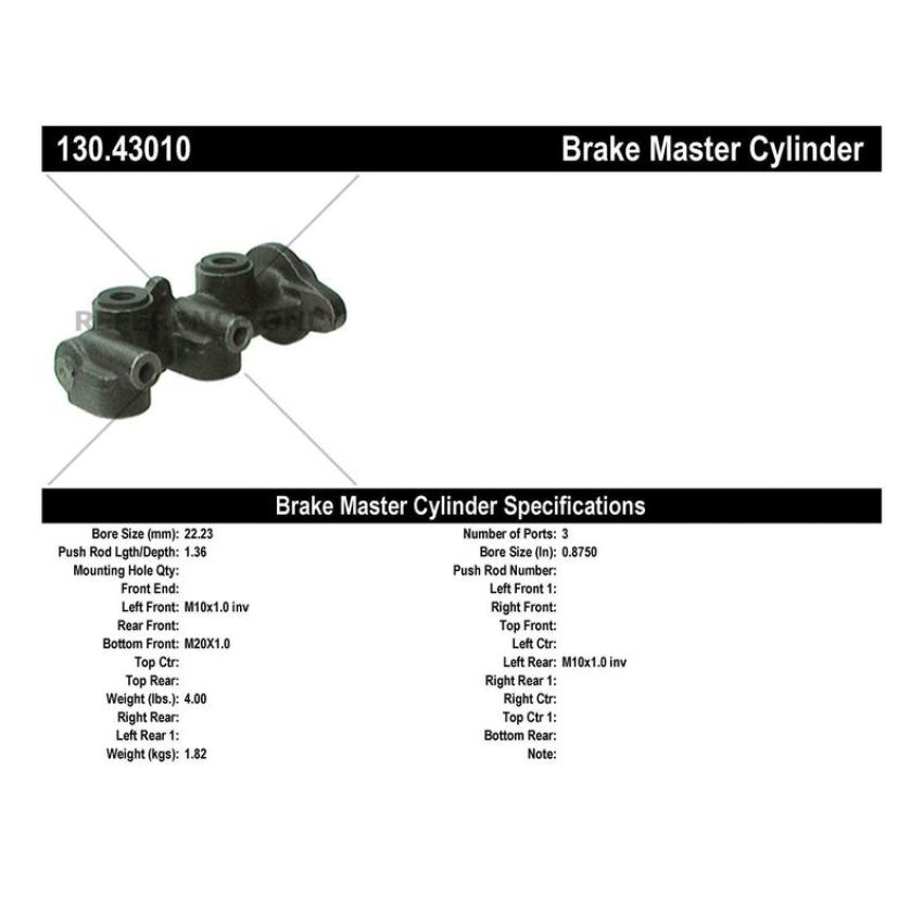 CENTRIC PARTS 130.43010 Centric Premium Brake Master Cylinder
