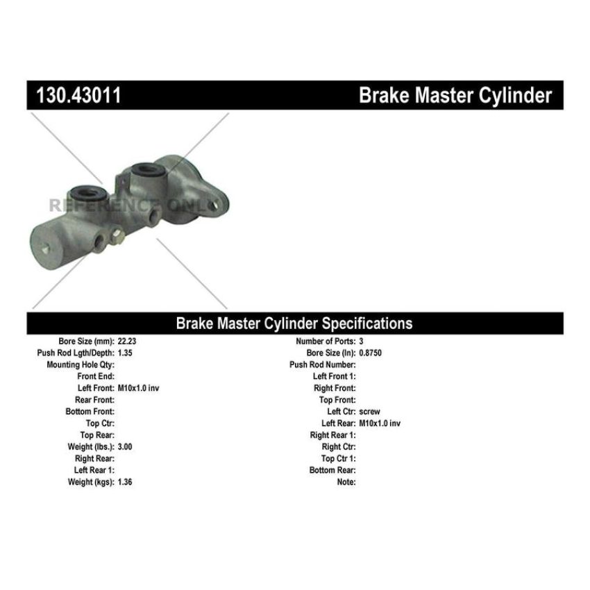CENTRIC PARTS 130.43011 Centric Premium Brake Master Cylinder