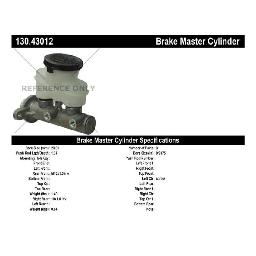 CENTRIC PARTS 130.43012 Centric Premium Brake Master Cylinder
