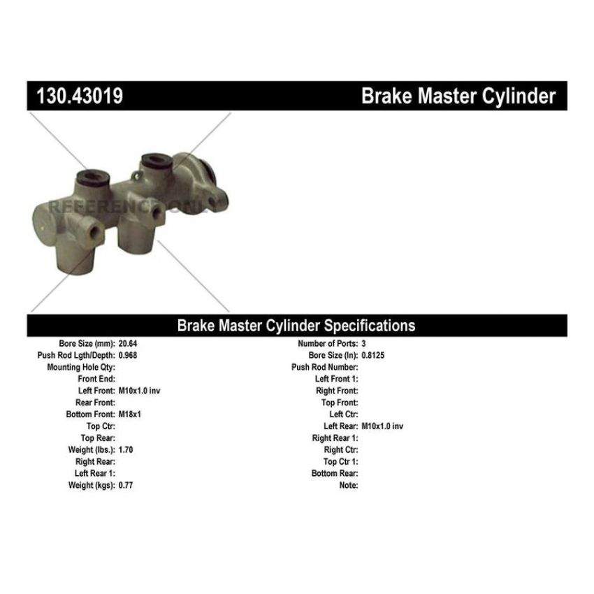 CENTRIC PARTS 130.43019 Centric Premium Brake Master Cylinder