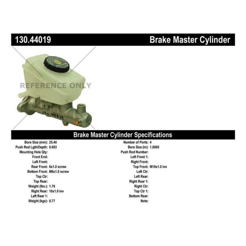 CENTRIC PARTS 130.44019 Centric Premium Brake Master Cylinder