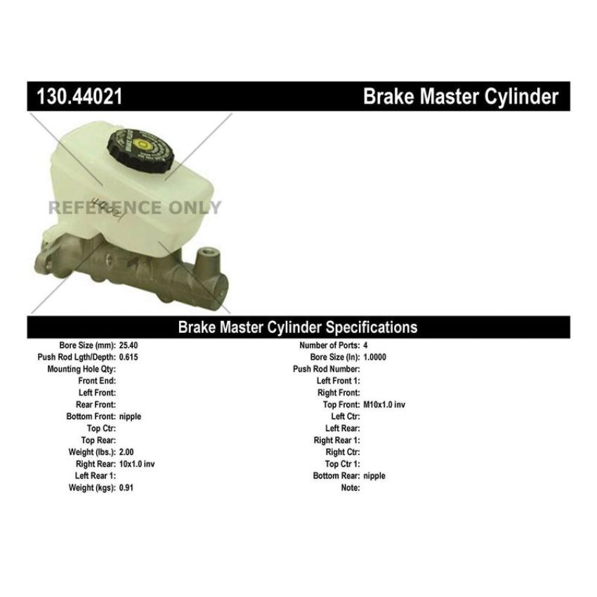 CENTRIC PARTS 130.44021 Centric Premium Brake Master Cylinder