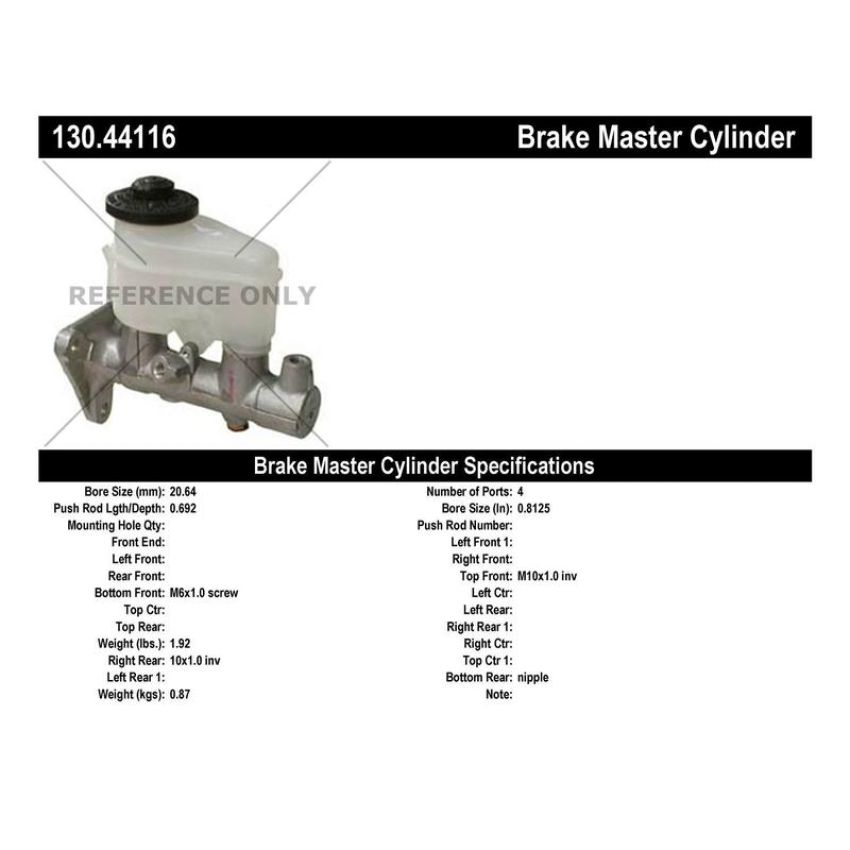 CENTRIC PARTS 130.44116 Centric Premium Brake Master Cylinder