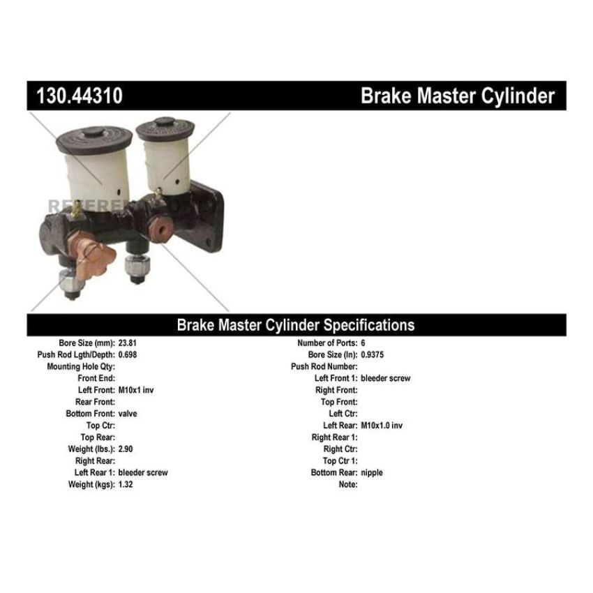 CENTRIC PARTS 130.44310 Centric Premium Brake Master Cylinder