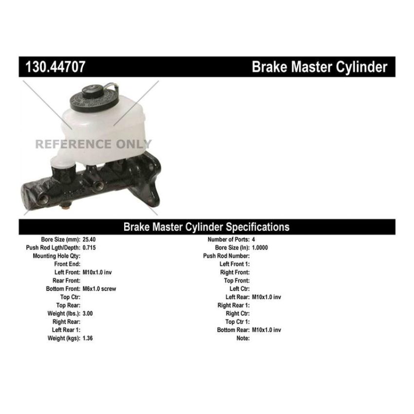 CENTRIC PARTS 130.44707 Centric Premium Brake Master Cylinder