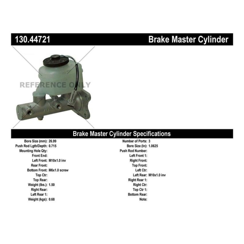 CENTRIC PARTS 130.44721 Centric Premium Brake Master Cylinder