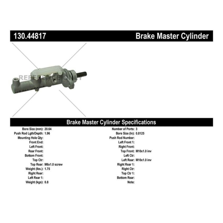 CENTRIC PARTS 130.44817 Centric Premium Brake Master Cylinder