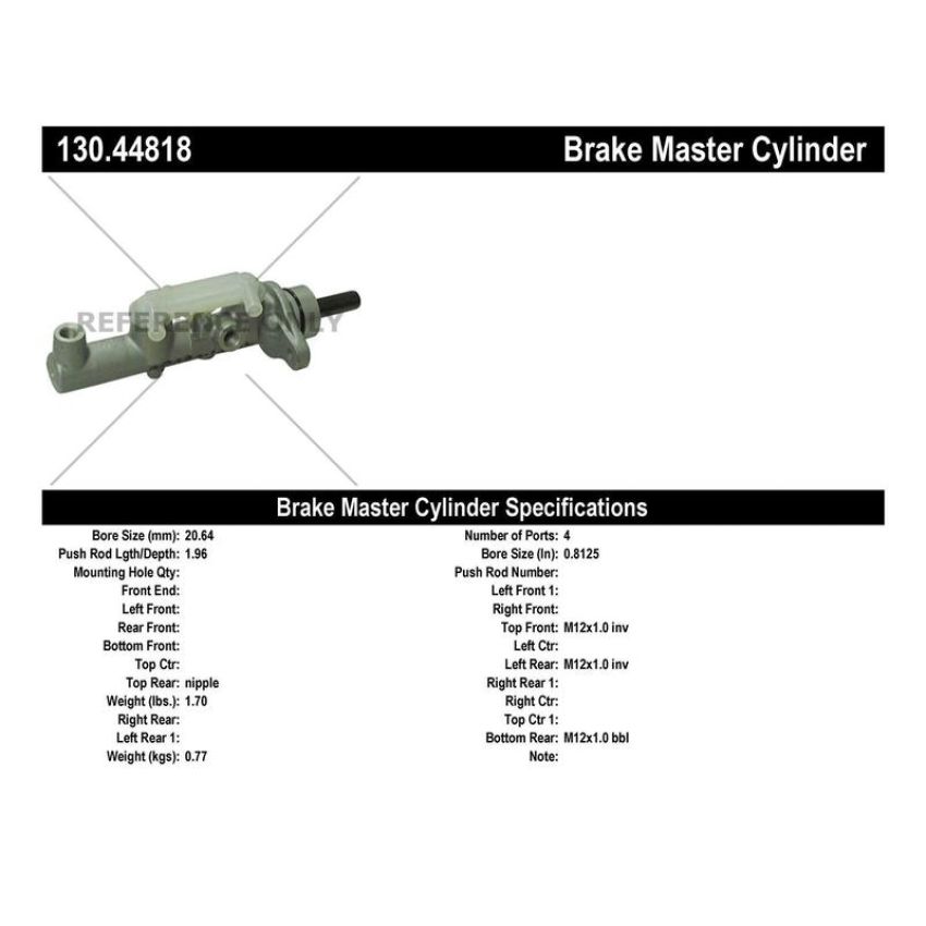 CENTRIC PARTS 130.44818 Centric Premium Brake Master Cylinder