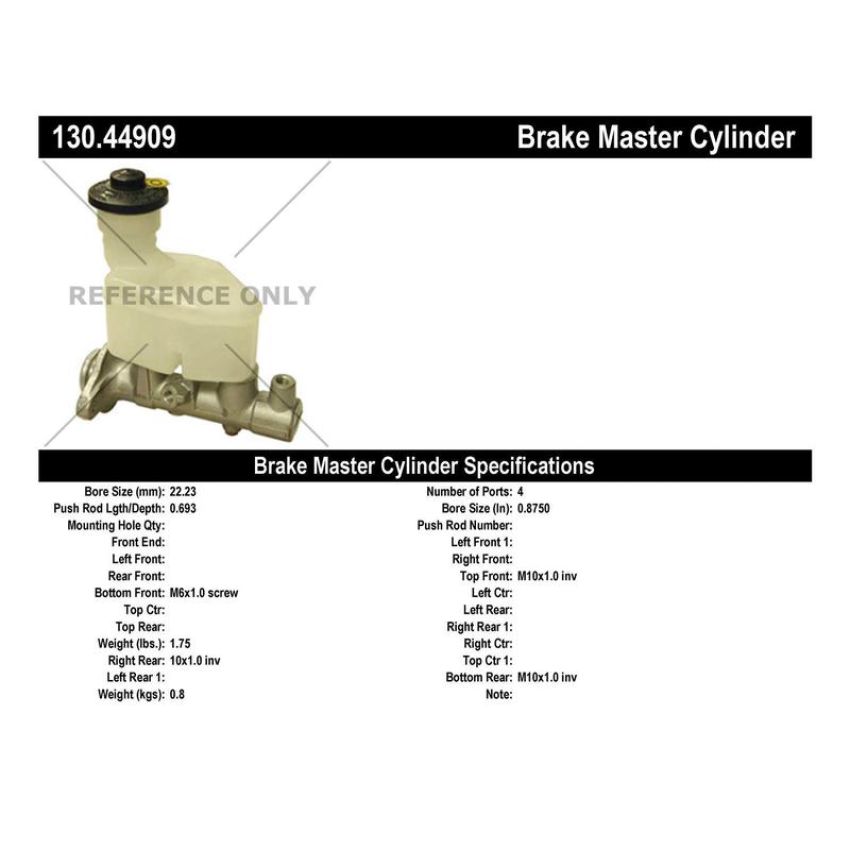 CENTRIC PARTS 130.44909 Centric Premium Brake Master Cylinder