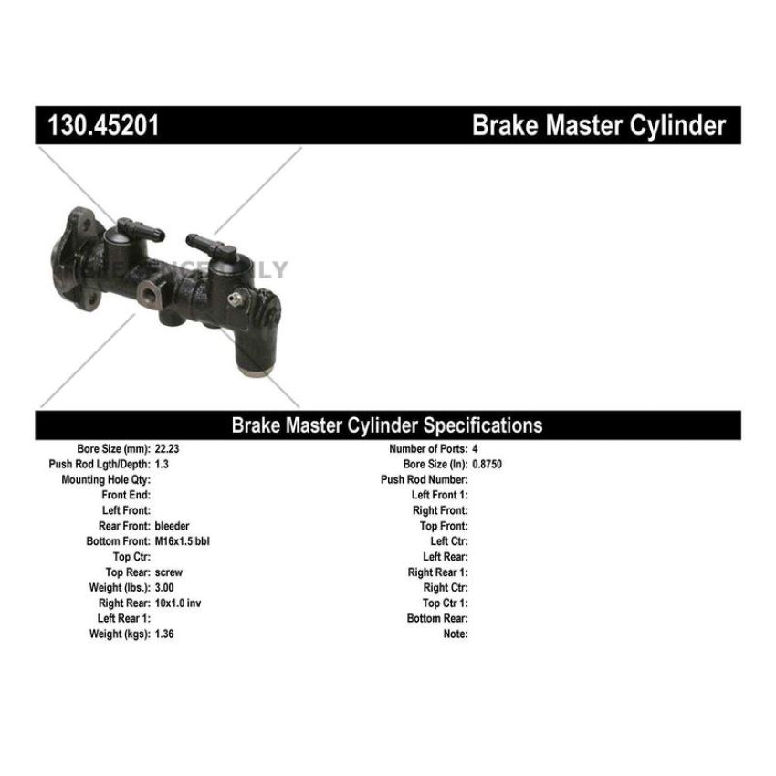 CENTRIC PARTS 130.45201 Centric Premium Brake Master Cylinder