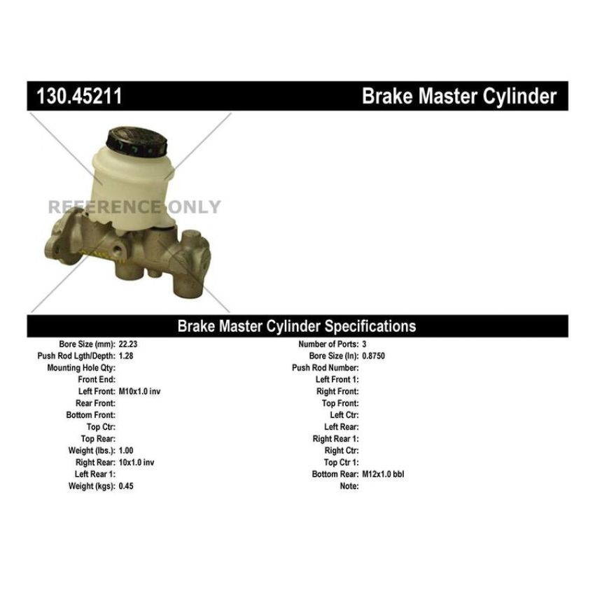 CENTRIC PARTS 130.45211 Centric Premium Brake Master Cylinder