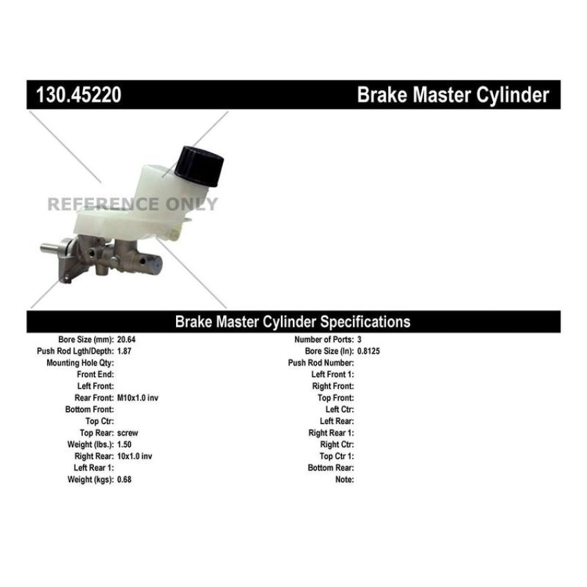 CENTRIC PARTS 130.45220 Centric Premium Brake Master Cylinder