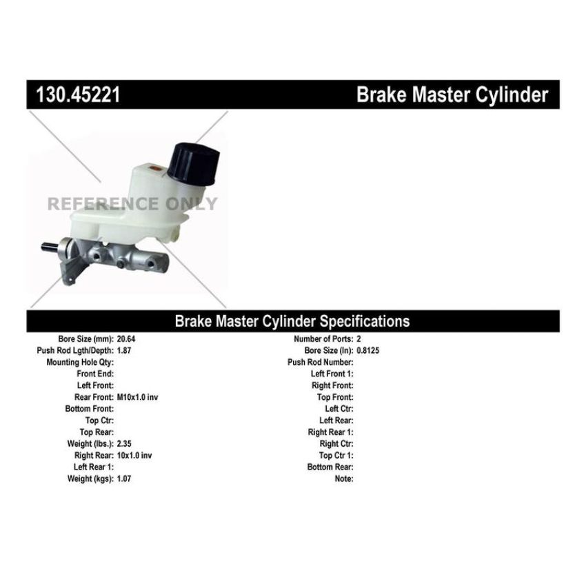 CENTRIC PARTS 130.45221 Centric Premium Brake Master Cylinder
