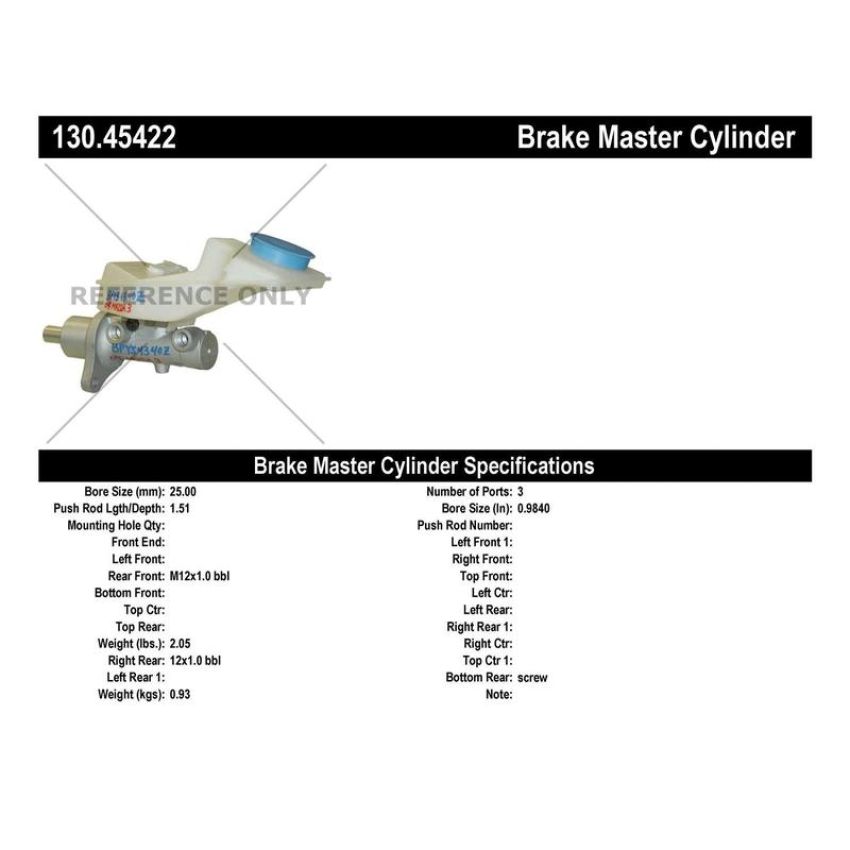 CENTRIC PARTS 130.45422 Centric Premium Brake Master Cylinder