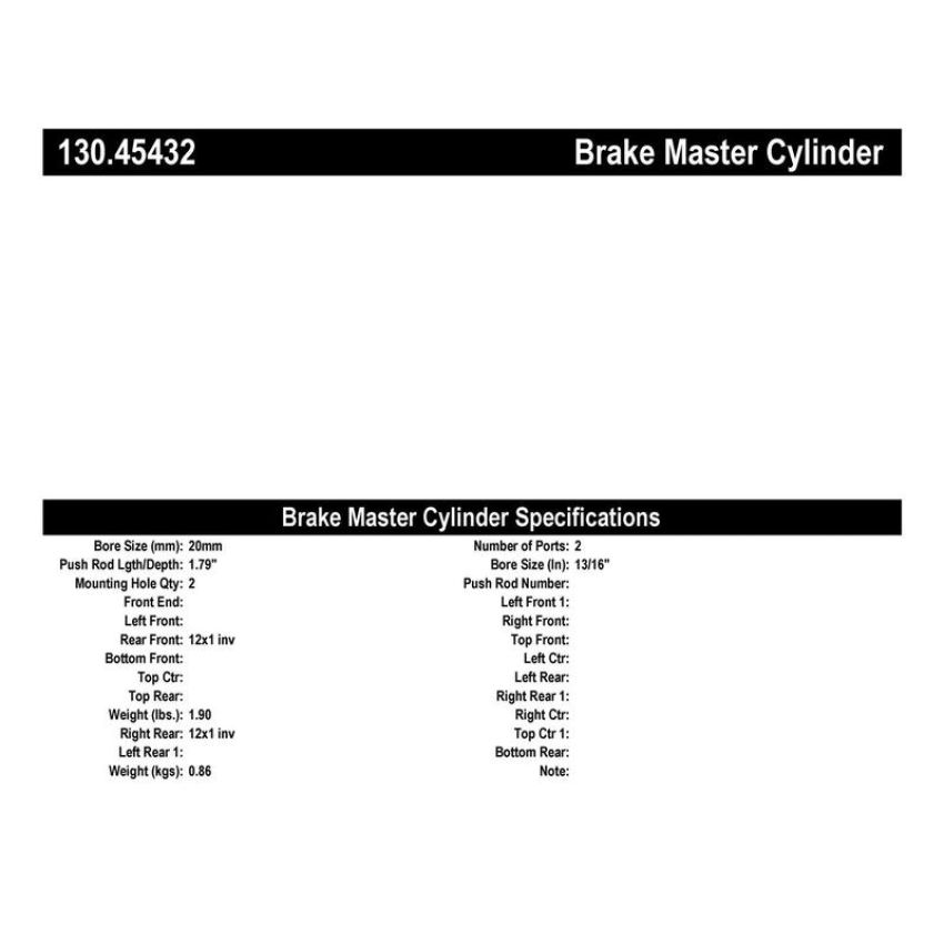 CENTRIC PARTS 130.45432 Centric Premium Brake Master Cylinder