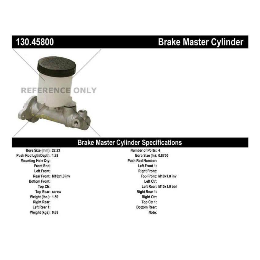 CENTRIC PARTS 130.45800 Centric Premium Brake Master Cylinder