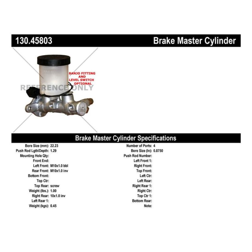 CENTRIC PARTS 130.45803 Centric Premium Brake Master Cylinder