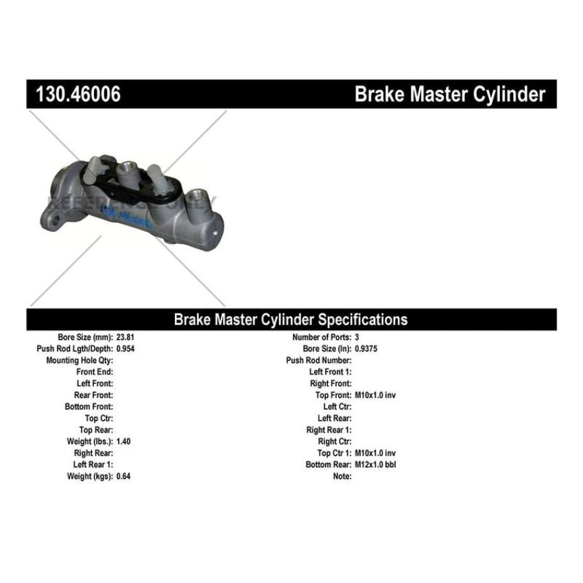 CENTRIC PARTS 130.46006 Centric Premium Brake Master Cylinder