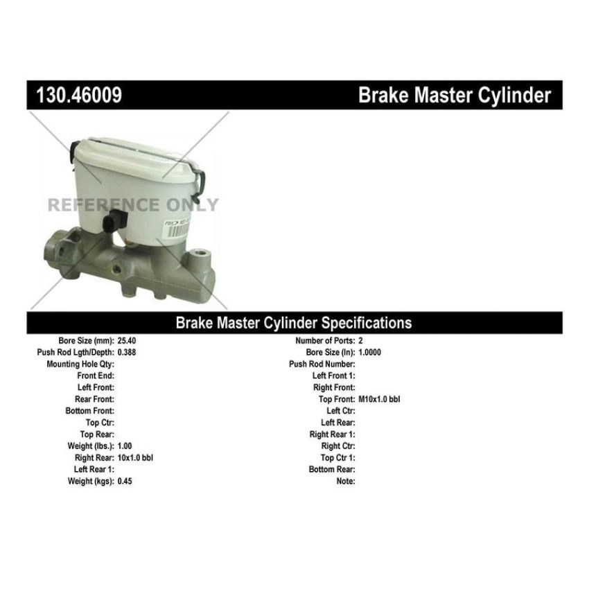 CENTRIC PARTS 130.46009 Centric Premium Brake Master Cylinder