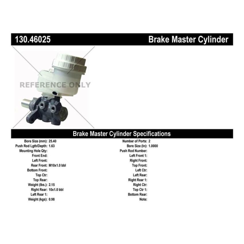 CENTRIC PARTS 130.46025 Centric Premium Brake Master Cylinder